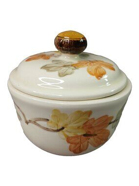 October by Franciscan Hand Painted Sugar Bowl W/Lid Autumn Fall Leaves Vintage